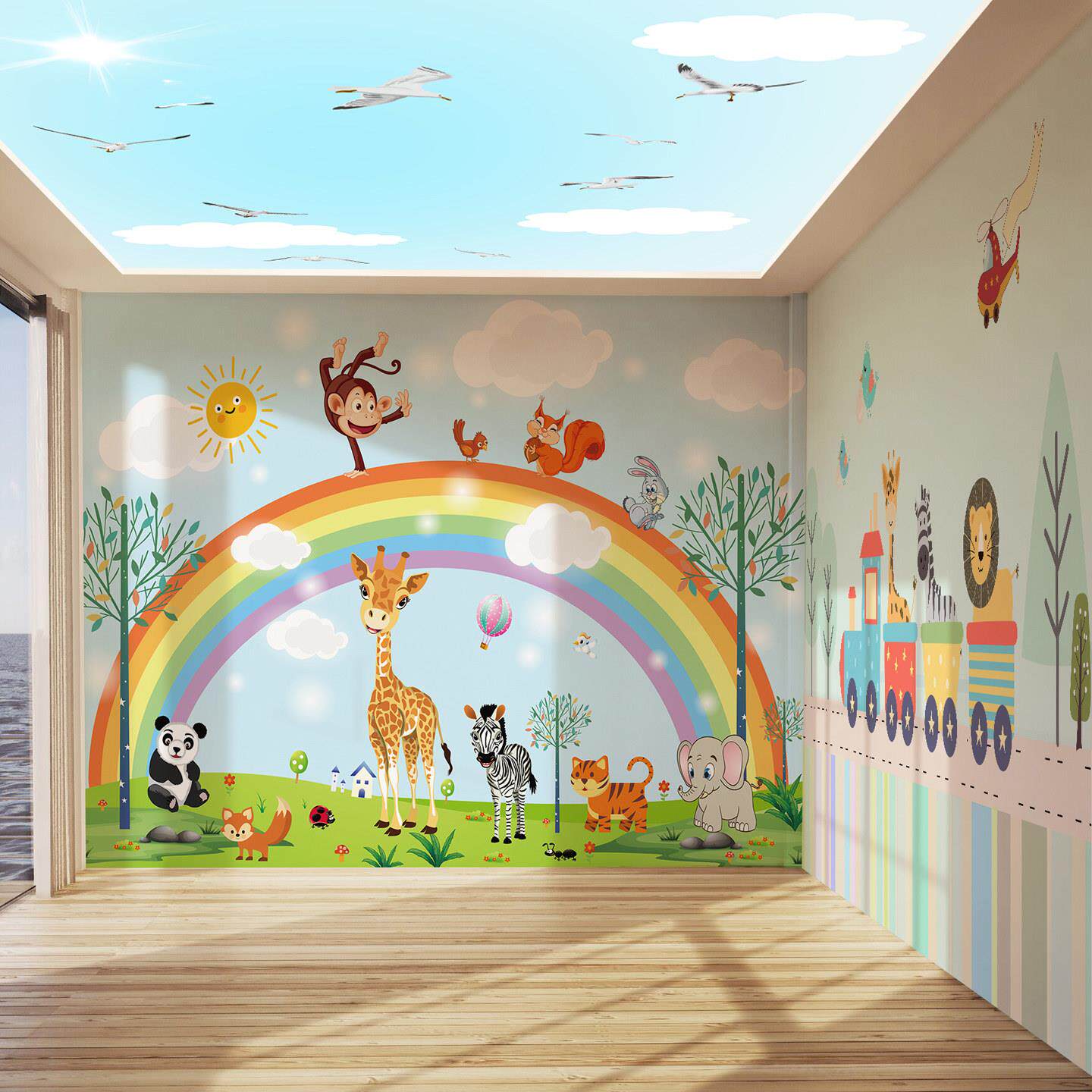 儿童房卡通墙贴画 画幼儿园壁贴自粘壁纸定制壁画 画免费设计墙面