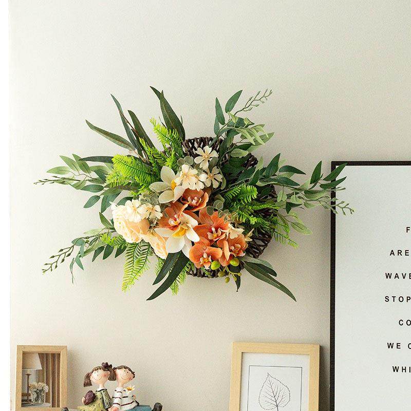 北欧彷真花壁挂装饰电视背景墙面蝴蝶兰假花原创绿植遮丑改造挂件