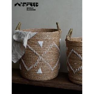 人间开花 原创手工编织草编收纳田园风收纳篮脏衣篓脏衣篮
