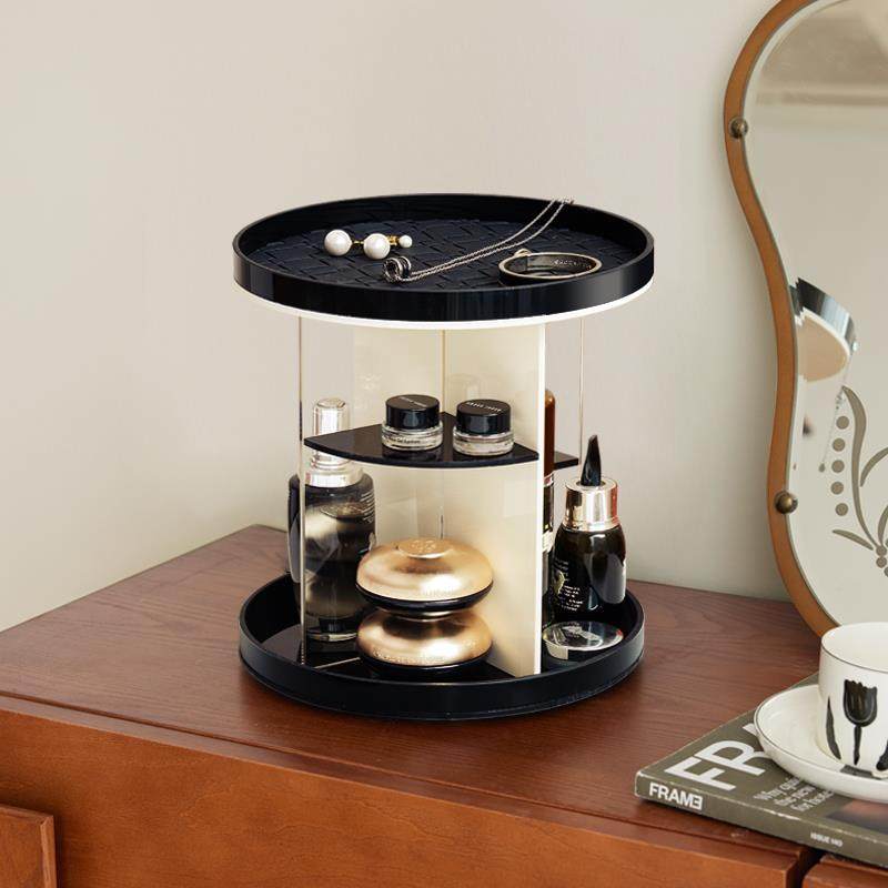 旋转亚克力化妆品收纳盒桌面首饰香水托盘玄关梳妆台护肤品置物架