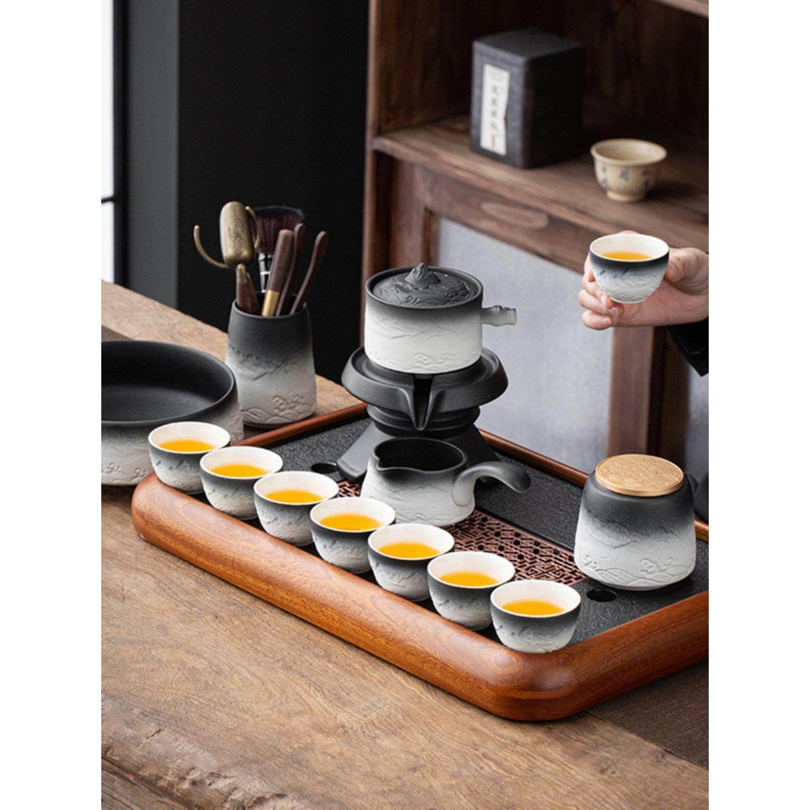 2025新款功夫自动茶具套装懒人防烫石磨泡茶器家用陶瓷茶壶茶杯,餐饮具,功夫茶具,淘宝优惠券,粉丝福利购,淘宝优惠卷