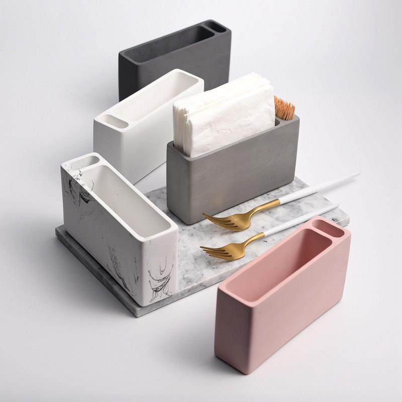 小西家北欧ins水泥纸巾盒餐桌纸巾架收纳盒牙签盒餐厅方形纸巾座,收纳整理,纸巾盒,淘宝优惠券,粉丝福利购,淘宝优惠卷
