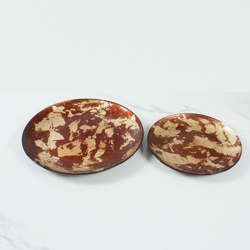 大相莲花仿黑漆洒金玻璃点心盘中式餐盘可食用级别玻璃果盘