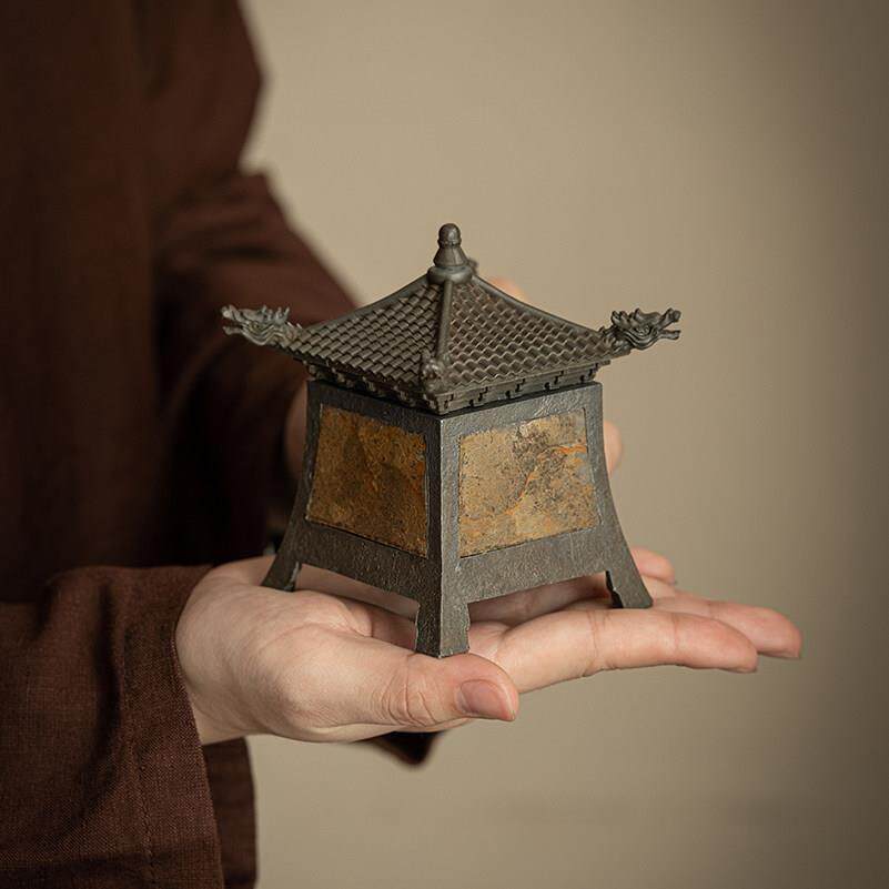 古锡龙宫灯香炉新中式香薰装饰国风蜡烛台户外寺院复古茶室摆件