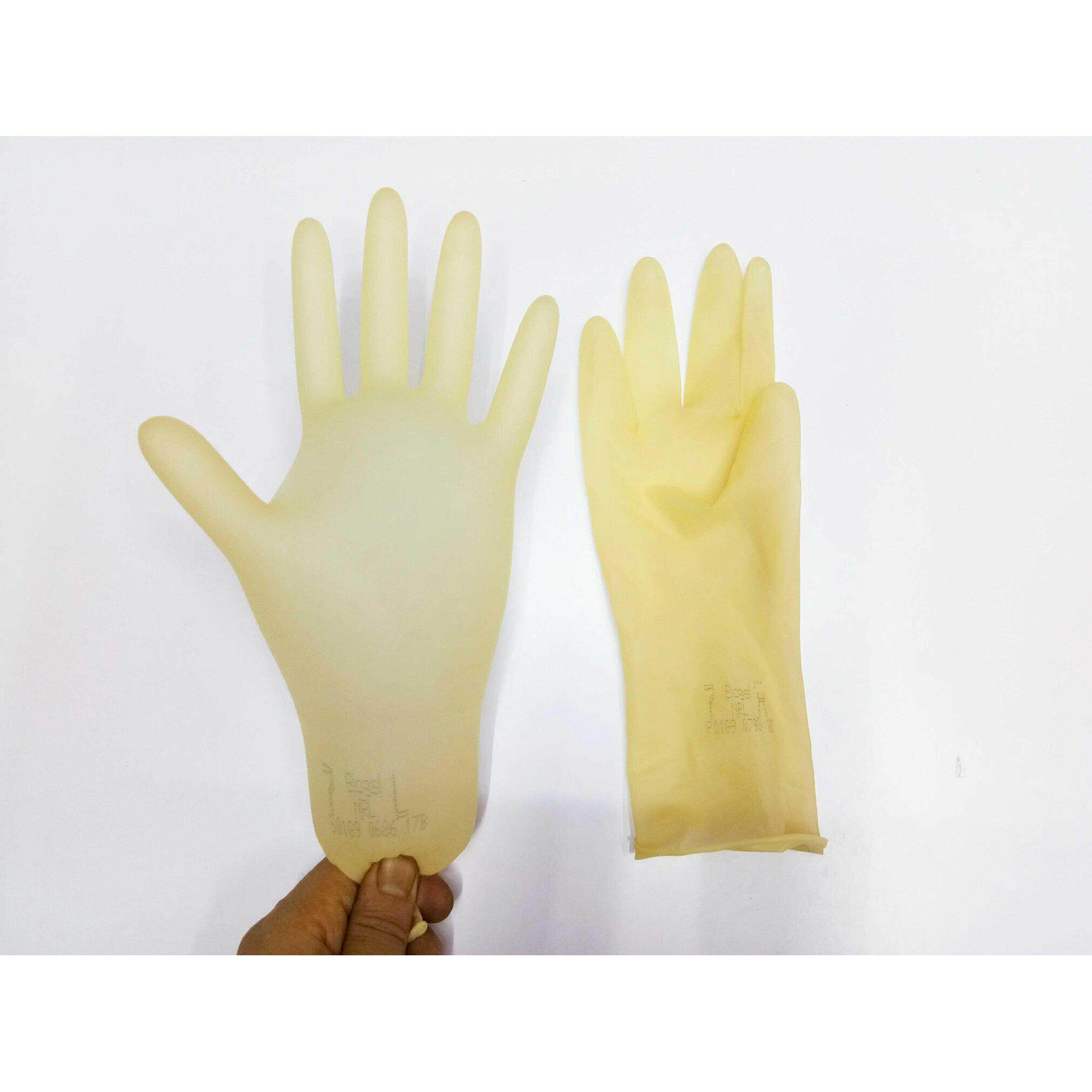 a级7.5英寸一次性手套加厚防护无粉无尘肌腱手套耐磨乳胶橡胶黄色