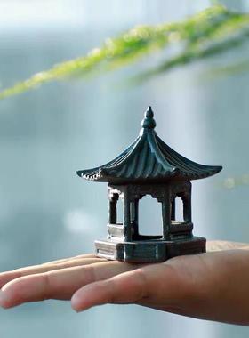 新品镂空陶瓷六角亭宝塔摆件假山鱼缸造景装饰水族花盆微景观配件