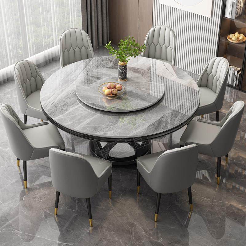 岩板圆桌现代简约轻奢大理石餐桌家用带转盘电磁炉实木圆形饭桌子,住宅家具,岩板餐桌,淘宝优惠券,粉丝福利购,淘宝优惠卷