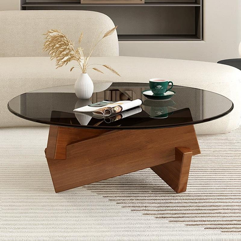 实木茶几客厅家用2025新款钢化玻璃现代简约轻奢高级感圆桌小茶几