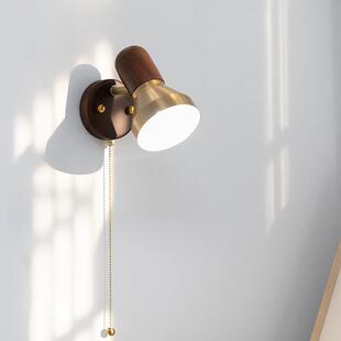 中古风实木可旋转壁灯覆古民宿卧室拉线 线床头灯过道客厅书房阅