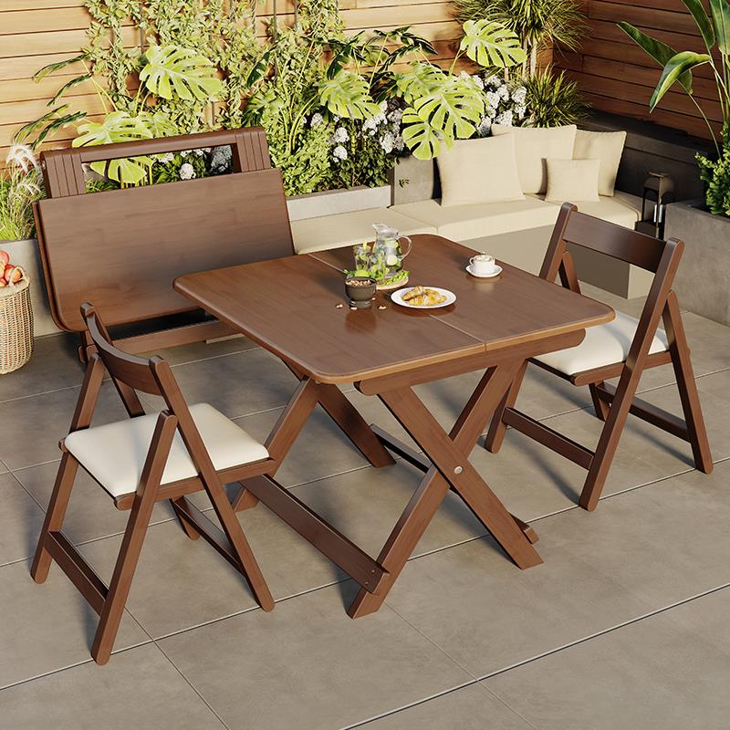 全实木免安装折叠桌便捷户外方桌小户型家用阳台休闲喝茶桌椅组合