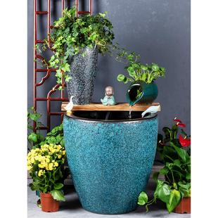 老式 高泡釉陶瓷罐 荷花罐 庭院循环水饰品 大水箱 古金鱼缸
