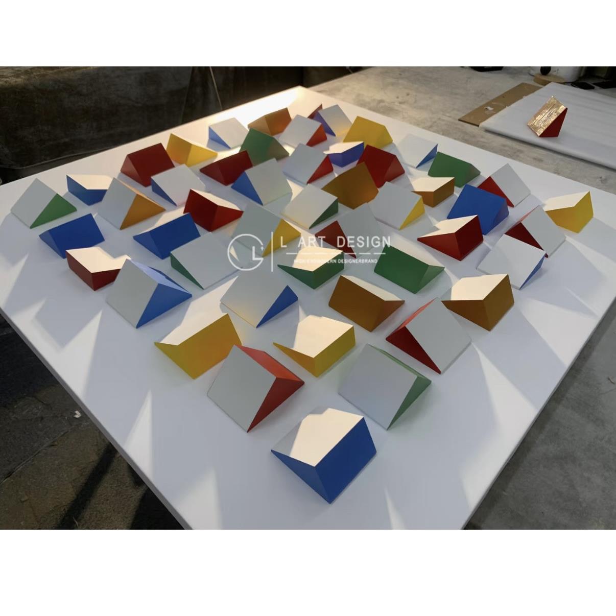 现代轻奢装饰画样板房实物画装置画立体雕刻挂画不规则蒙德里安