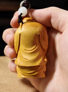 小叶件黄木雕挂财车神手把件摆实木手工雕刻文玩把玩FUL礼品老地