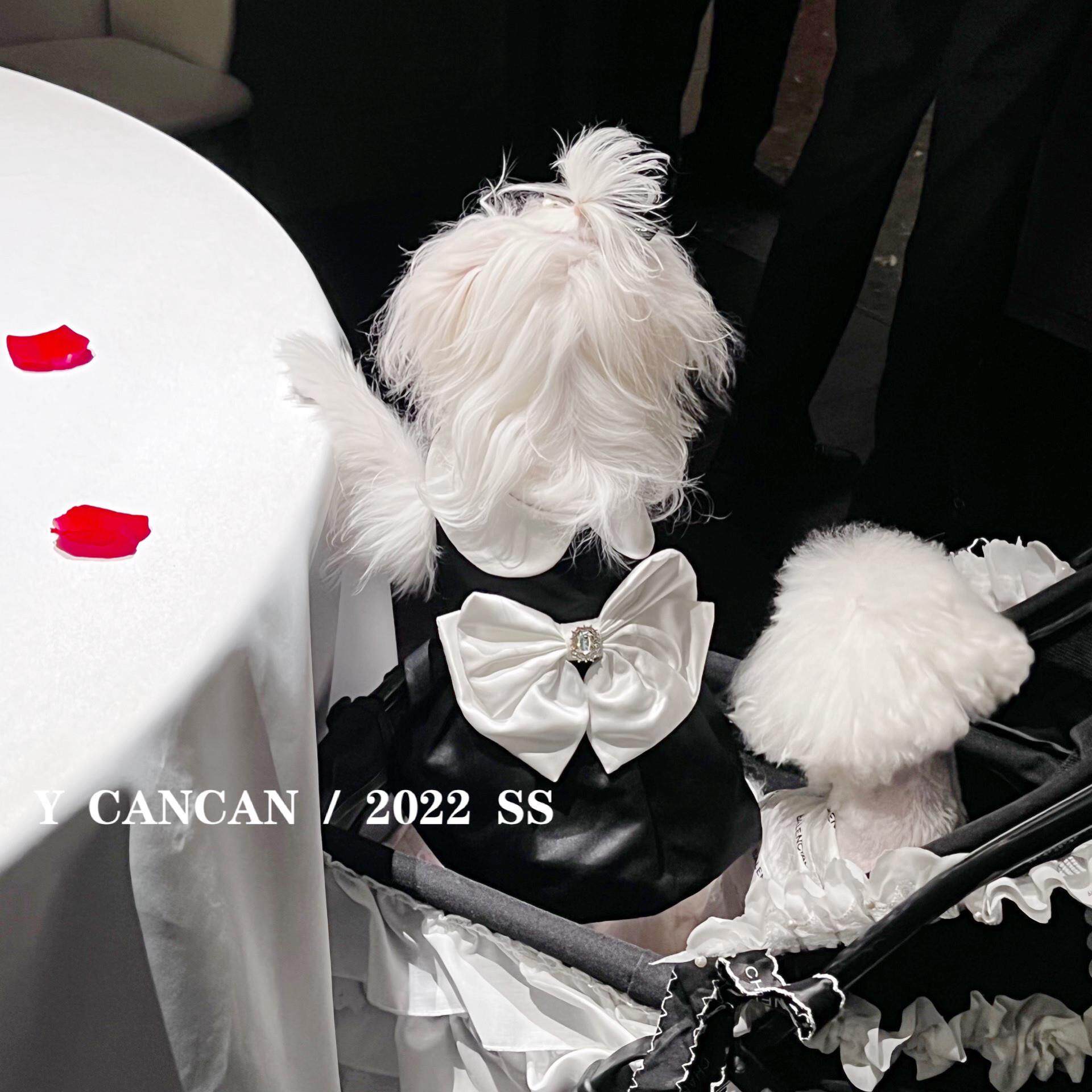 YCANCAN 新款黑色宠物猫狗衣服马尔济斯婚纱可爱公主裙礼服裙缎面