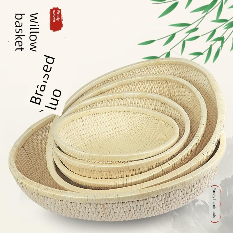 藤编柳编收纳筐圆形笸箩馒头筐饼食品篮水果展示筐针线筐大号商用