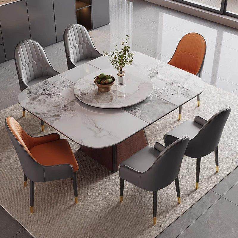 高档岩板餐桌带转盘一体家用小户型方形伸缩饭桌小户型电磁炉餐桌,住宅家具,岩板餐桌,淘宝优惠券,粉丝福利购,淘宝优惠卷