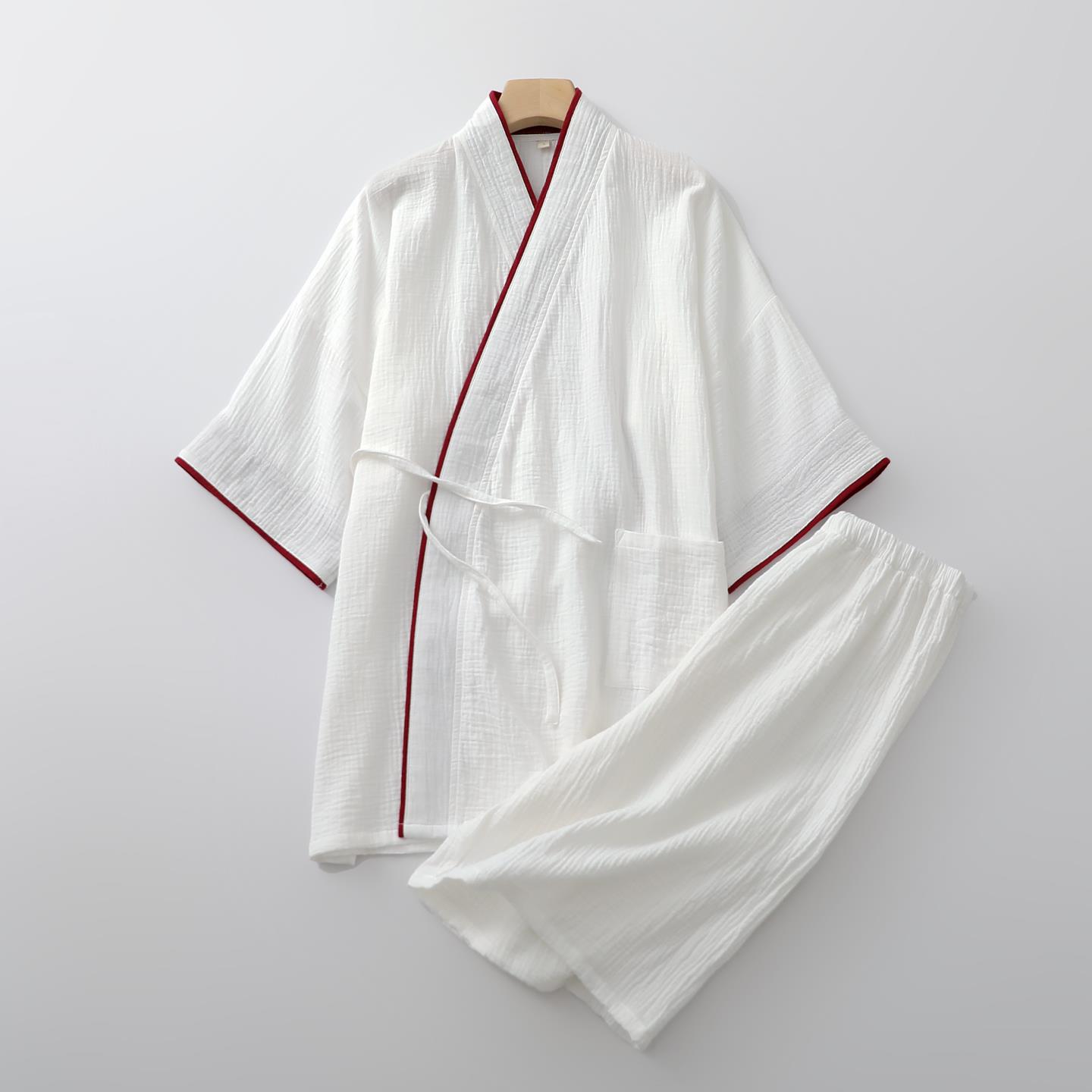 中式细绳汉服男女士纯棉纱夏季短袖短裤国风汗蒸服薄款情侣家居服