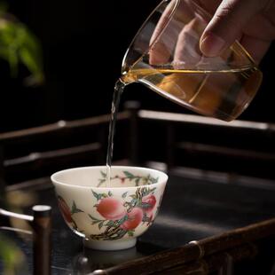 景德镇主人杯茶前过枝九桃杯贺寿寿桃品茗杯陶瓷茶杯院巷压手杯