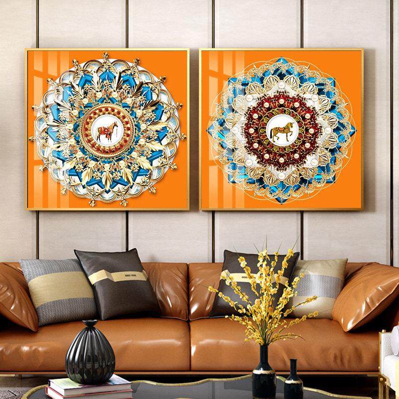 橙色客厅晶瓷画骑士马轻奢大气现代简约玄关沙发背景墙壁装饰挂画,家居饰品,现代装饰画,淘宝优惠券,粉丝福利购,淘宝优惠卷