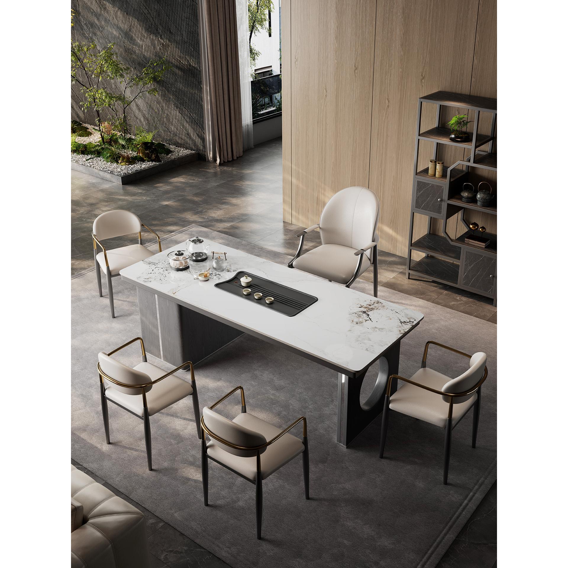 意式轻奢岩板茶桌椅组合现代高级感办公室茶台泡茶桌一体客厅家用