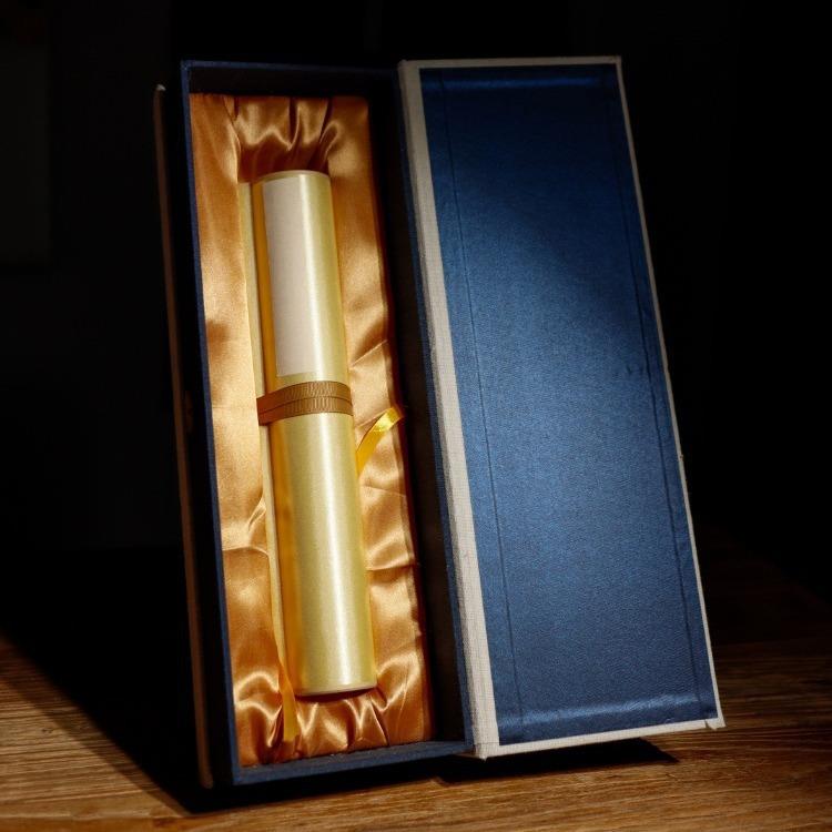 空白卷轴宣纸全绢手卷长卷挂轴手工宣书画半熟纸绫布装裱礼盒装