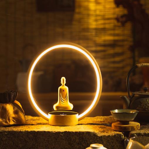 镀金佛像磁浮LED小夜灯摆件玄关办公桌客厅复古科技赛博朋克