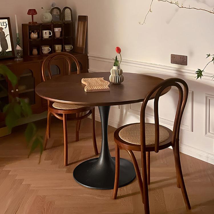覆中古风实木郁金香小圆形餐桌阳台咖啡洽谈休闲茶几胡桃书桌椅子