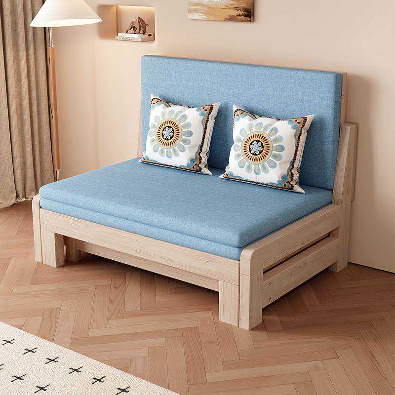 实木沙发床折叠两用小户型客厅抽拉伸缩床一体两用午休单双人沙发