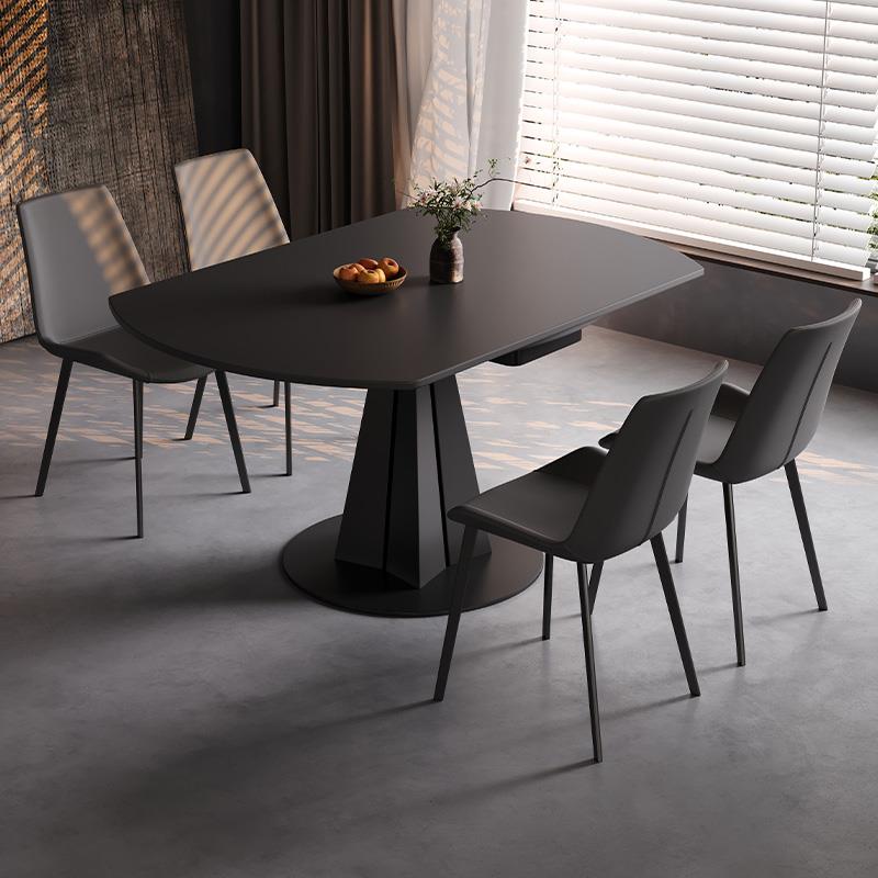 意式极简岩板餐桌椅组合可旋转伸缩方圆两用现代简约轻奢家用饭桌