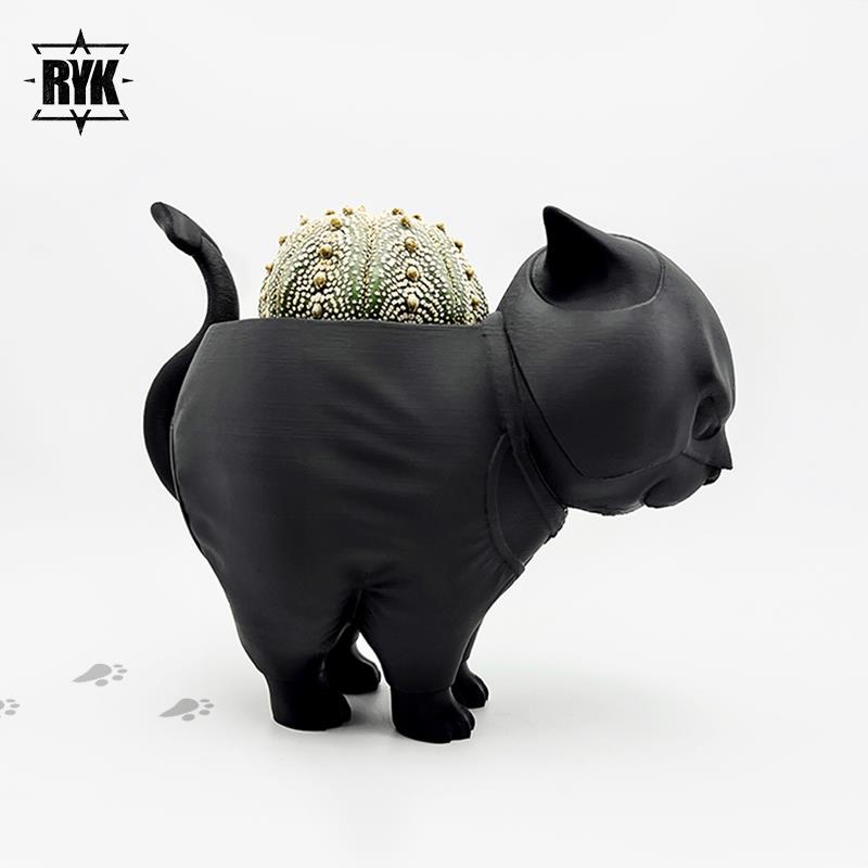 黑猫多肉花盆布纹仙人球潮流植物创意可爱小花盆3d打印透气块根盆