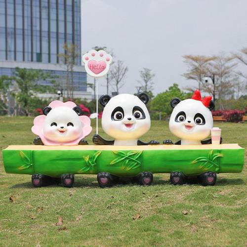 户外卡通动物熊猫座椅雕塑幼儿园公园景区园林景观玻璃钢坐凳摆件