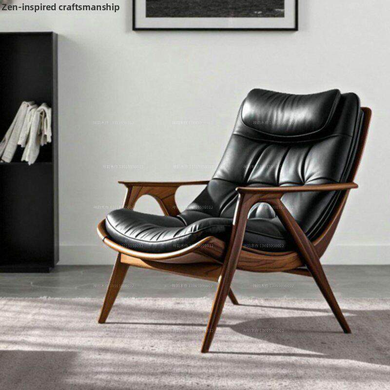 北美黑胡桃木单人沙发椅新中式客厅阳台轻奢靠背椅全实木休闲椅