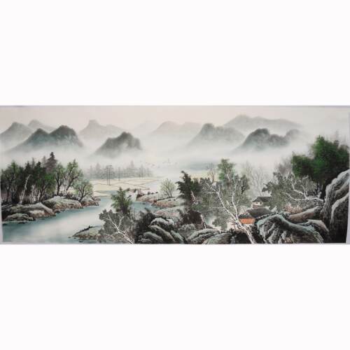 小型199.8cm浅色山水画中国客厅装饰画纯手绘中国画宣纸书画无风