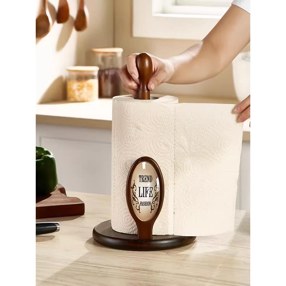 实木纸巾架厨房餐桌立式木质卷纸架品质置物架保鲜膜收纳架免打孔