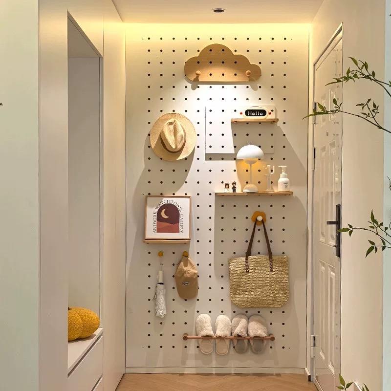 实木洞洞板入户玄关置物架定制电表箱遮挡鞋柜上方墙面装饰收纳