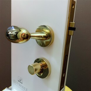 美式 门锁pvd亮金室内房门锁椭圆鸭蛋形把手金色轻奢静音磁吸门锁