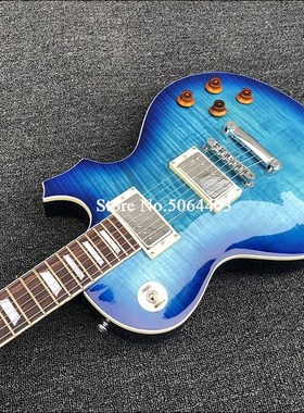 High quality new electric guitar, blue paint, tiger maple ve