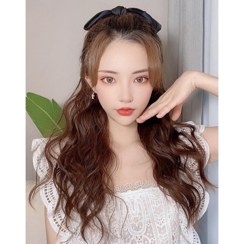 新品蝴蝶结带马尾假发女长卷发绑带式羊毛卷假头发尾蓬松自然网红