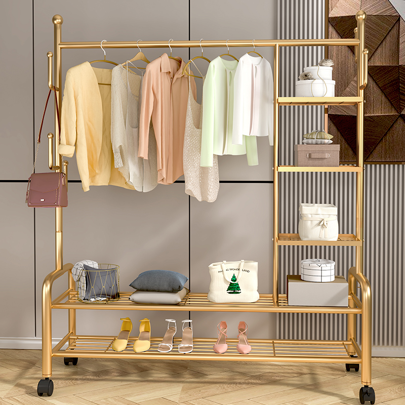 带轮移动晾衣架落地折叠卧室家用晒衣架子室内简易单杆式挂衣服架