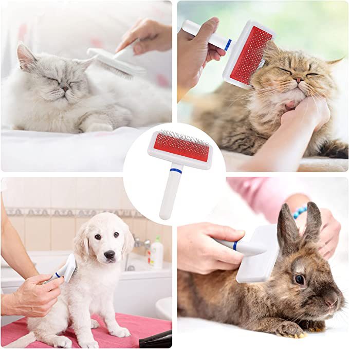 宠物皮草小白梳不锈钢针梳狗狗猫咪犬类退毛白色塑料手柄 清洁针