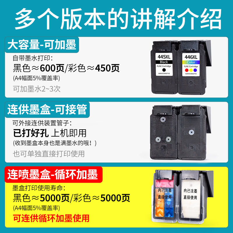 适用佳能PG445墨盒CL446 MG2540 TS3140 2440 IP2840 3440 3340 2