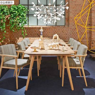 北欧实木会议长桌简约长方形办公桌洽谈桌工作台设计师家具