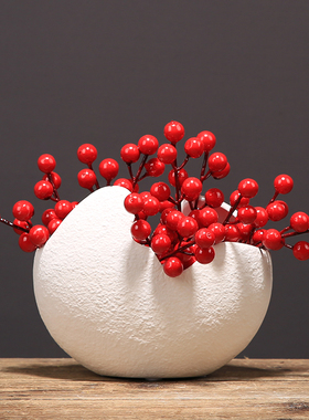 现代简约红果蛋壳陶瓷花瓶玄关客厅摆件餐桌工艺品摆设书房装饰品
