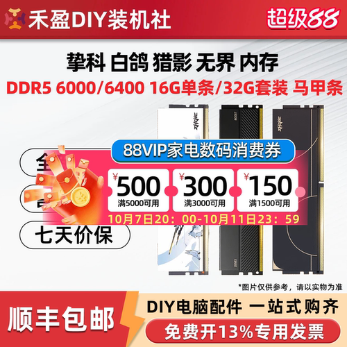 挚科 猎影 无界白鸽 巨浪  D5 6000 C28  16G 32G套 台式电脑内存