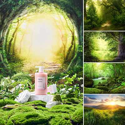 大尺寸森林场景拍照背景布洗发水