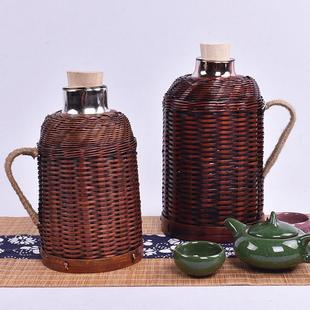 热水壶竹编暖壶热水瓶玻璃内胆复古开水壶茶室保温瓶 竹编家用老式