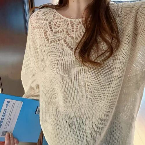 摩洛哥疏影温柔针织衫女钩花镂空衫秋季马海纯色慵懒韩版针织毛衣