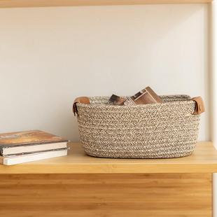 棉线 线编织收纳筐篮桌面化妆品储物盒厨房杂物收纳桶卧室家用脏