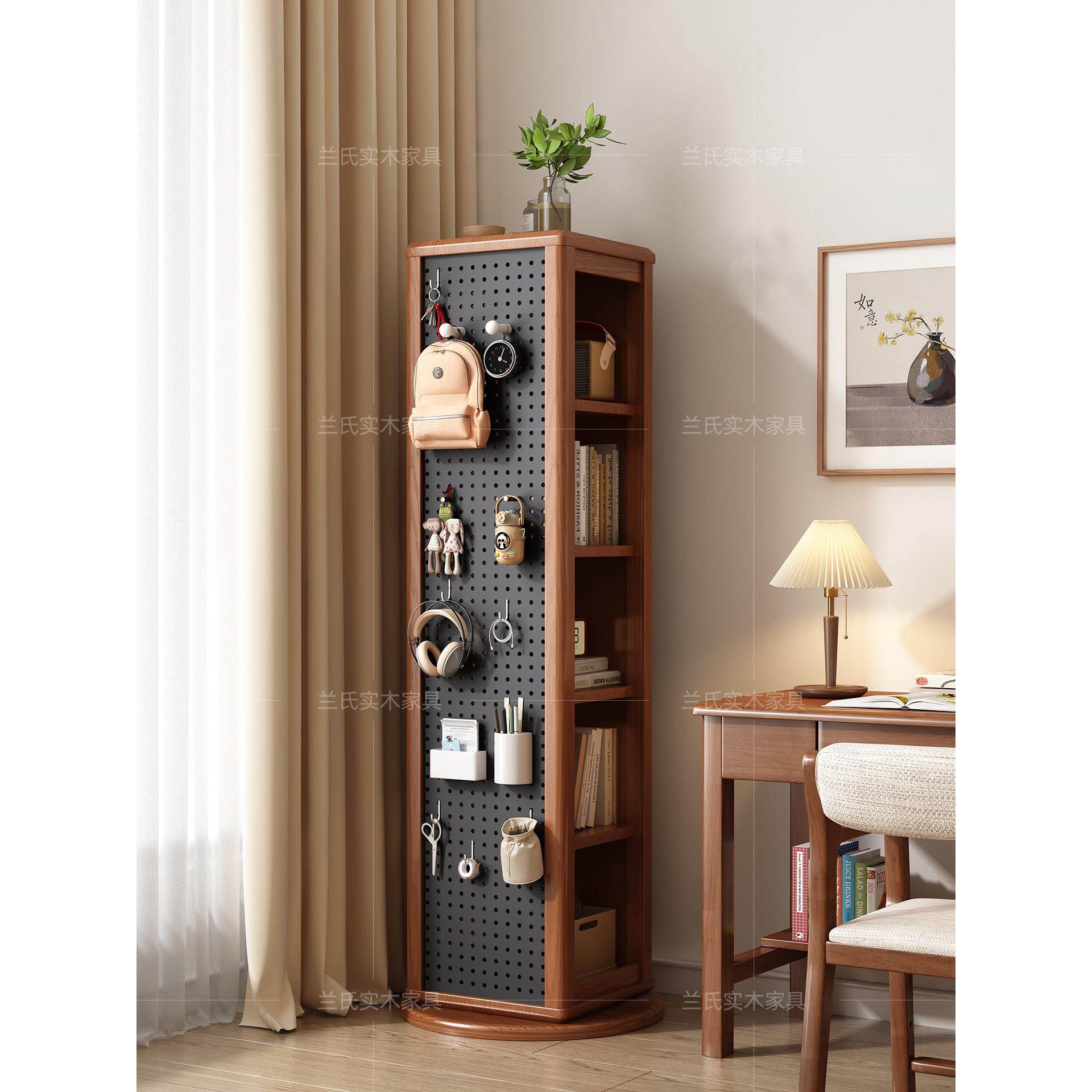 实木旋转书架家用客厅带洞洞板全身穿衣镜落地置物架储物转角书柜,住宅家具,旋转书架,淘宝优惠券,粉丝福利购,淘宝优惠卷