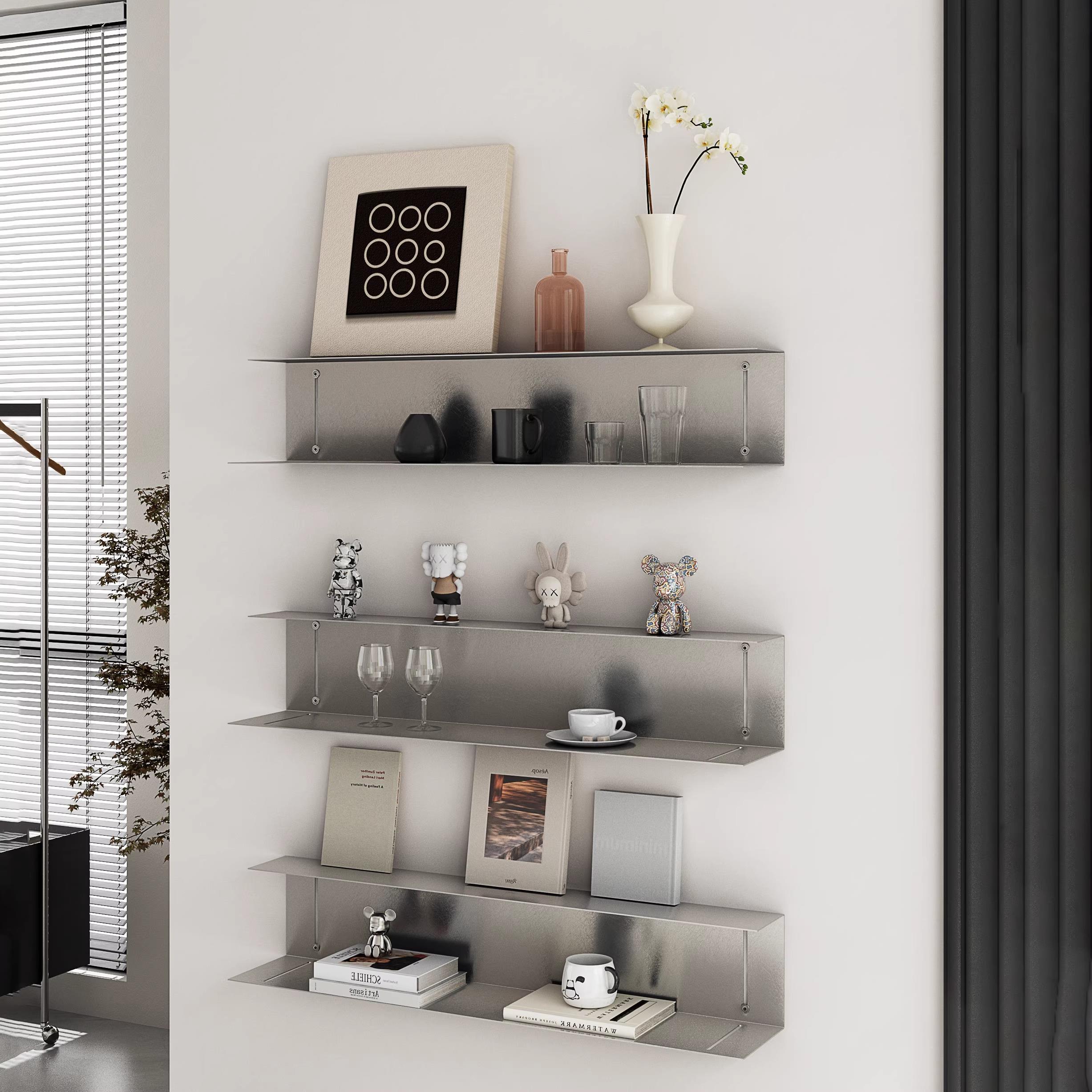 二胡不锈钢置物架工字型简约北欧墙上置物板客厅壁挂一字隔板装饰